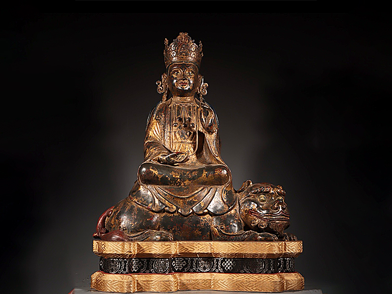 唐 藏传铜泥金文殊菩萨像