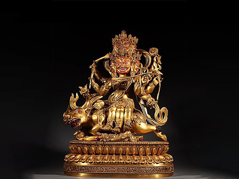 唐 藏传铜鎏金红财神像