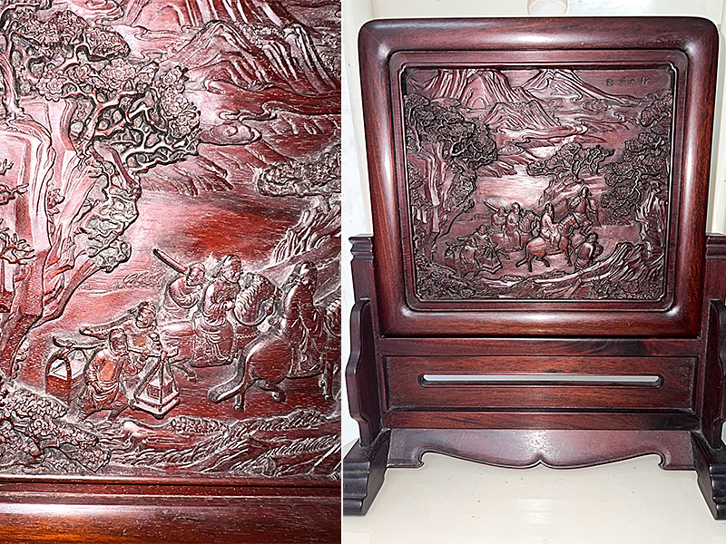 清旧藏大红酸枝小屏风