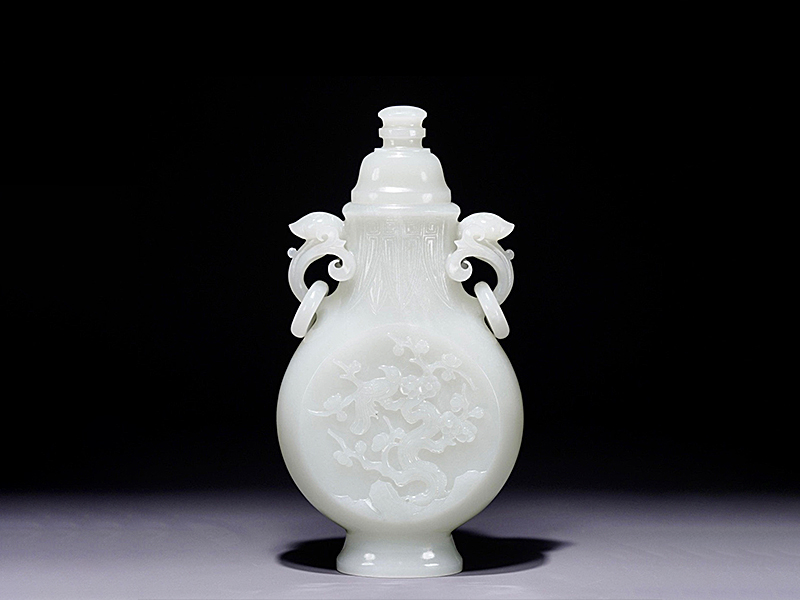 清 和田玉如意耳瓶