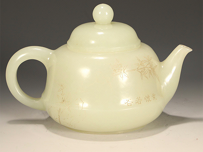 清 和田玉诗文茶壶