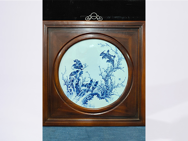 民国 王步青花大王瓷板画