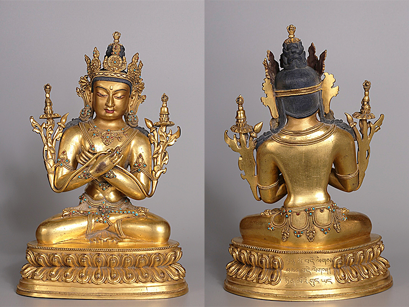 清 铜鎏金嵌宝金刚总持坐像