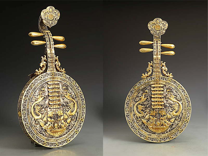 清 铜鎏金双龙纹月琴