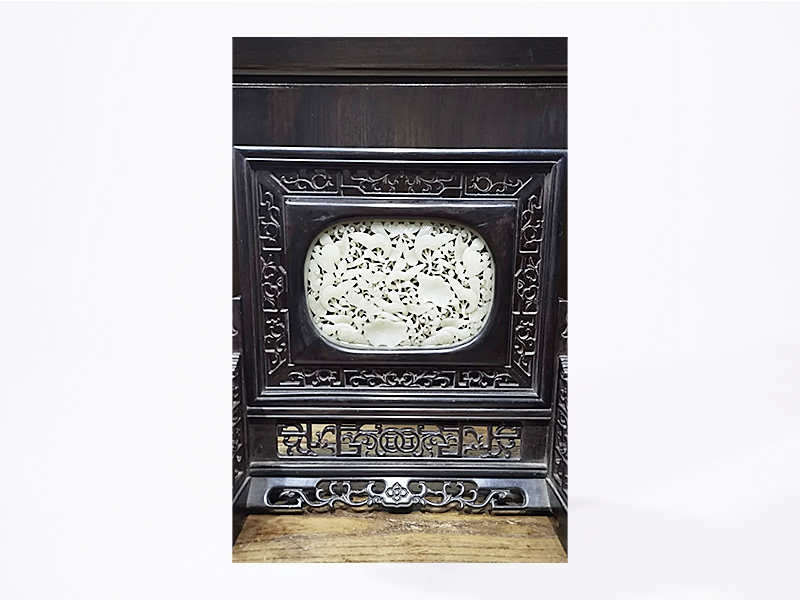 清 镶和田白玉镂空雕花鸟插屏