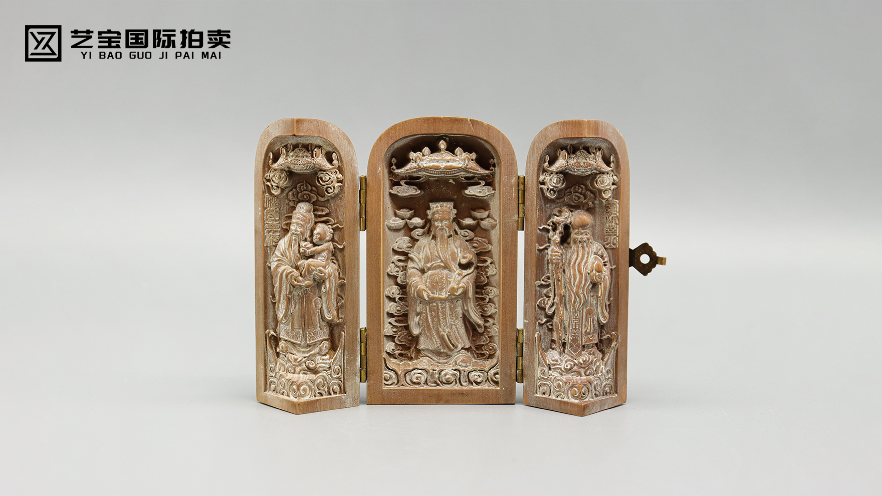 木雕三开盒福禄寿佛龛