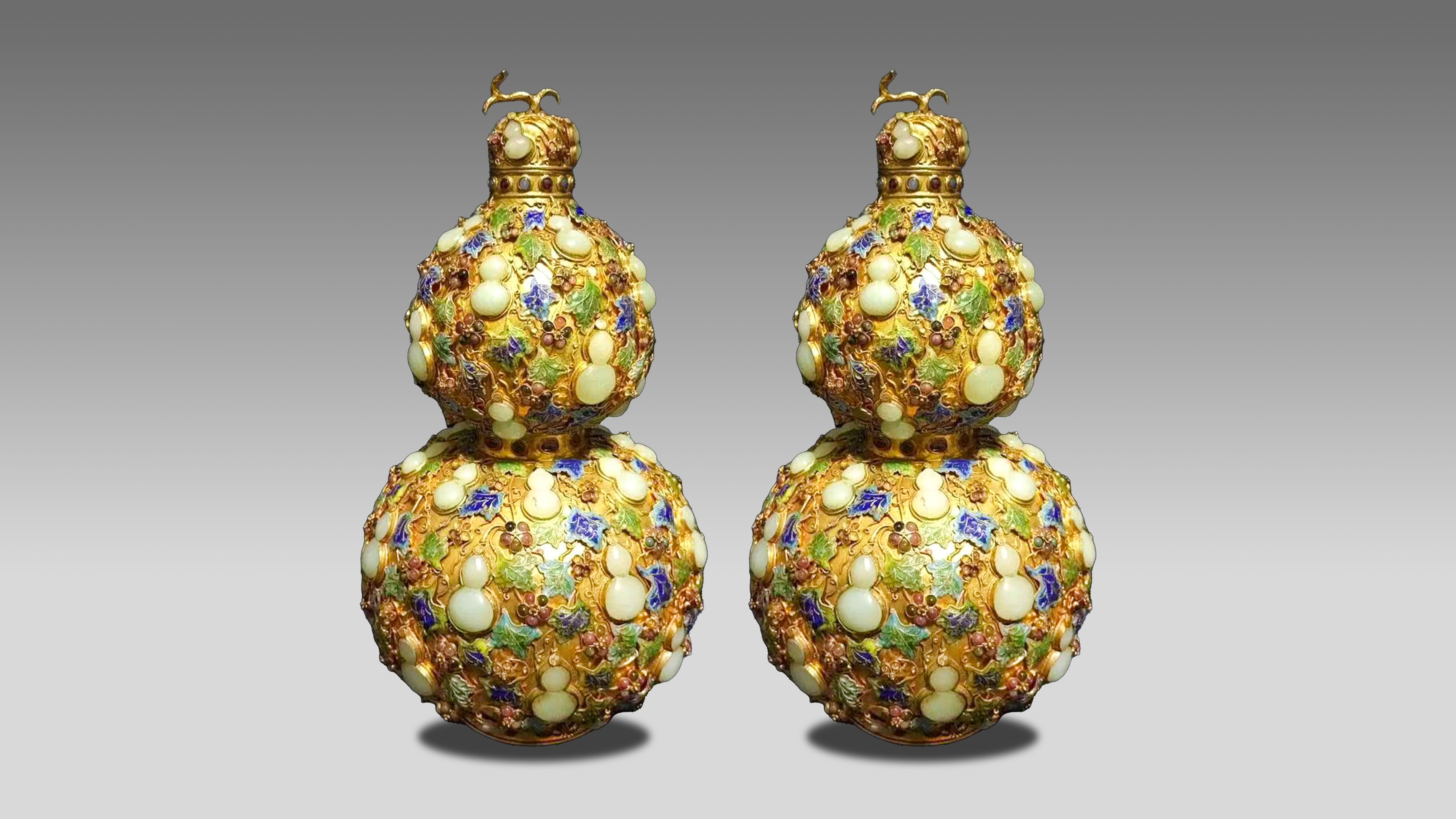 0307-康熙铜鎏金嵌宝石雕葫芦葫芦瓶一对、清乾隆瓷母-黄焱涛.jpg